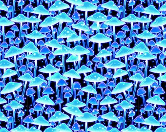 Mushrooms Blue Cotton Fabric by the Yard - Magic Moon Garden Collection - Henry Glass 790G-19