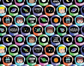 I'm An Astronaut Black Cotton Fabric by the Yard - Lift Off Collection
