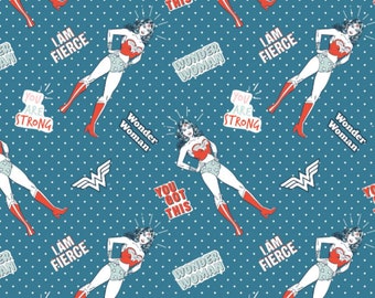 Words of Affirmation Navy Cotton Fabric by the Yard - Wonder Woman 2 Collection