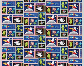 Blast Off Continuous Blocks Cotton Fabric by the Yard - Blast Off Into Space Collection - Henry Glass 143-90