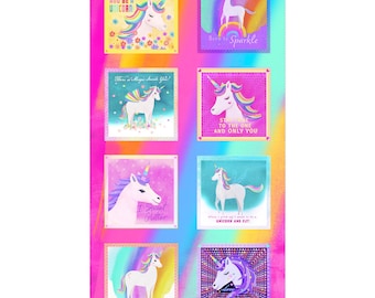 Unicorn Love 9" Block Cotton Fabric Panel - Unicorn Love Collection - Clothworks Y3597-55