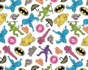 Batman vs Villains White Cotton Fabric by the Yard - Batman 2  Collection