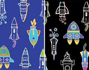 Rocket Lift Off Cotton Fabric by the Yard - Lift Off Collection - Kanvas Studio 12605G
