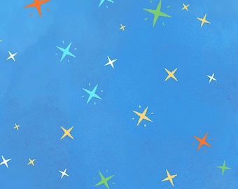 Stars Blue Cotton Fabric by the Yard - Space Monsters Collection