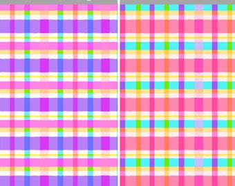 Plaid Cotton Fabric by the Yard - Unicorn Love Collection - Clothworks Y3602