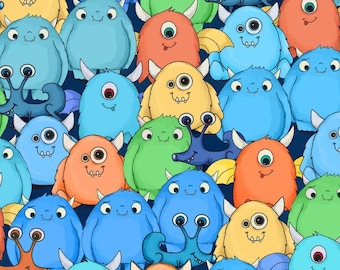 Crowd of Monsters Cotton Fabric by the Yard - Space Monsters Collection