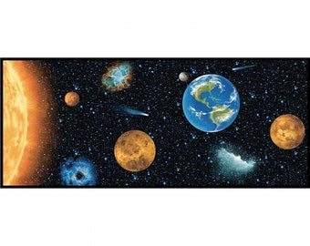 Planets of the Sun Wide Cotton Fabric Panel - Space Race Collection - Benartex 3382W-99