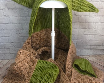 Grogru Hand Crochet Fan Art Child's Hooded Blanket