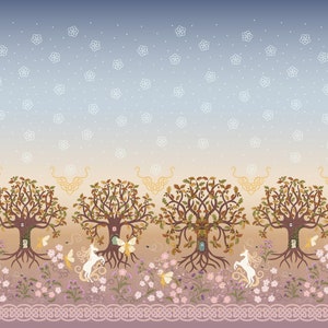 Double Edge Border Cotton Fabric by the Yard - Celtic Faeries Collection - Irene & Lewis A730