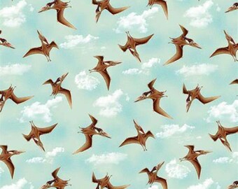 Pterodactyl Tossed Allover Cotton Fabric by the Yard - March of Dinosaurs Collection - Studio E 6073-11