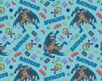 Batman vs Preschool Blue Cotton Fabric by the Yard - Batman 2 Collection