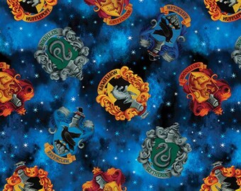 House Crests Cotton Fabric by the Yard - Harry Potter Collection