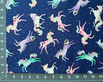 Blue Magical Unicorns Fabric by the Yard - Fairytale Dreams Collection