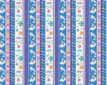 Under the Sea Stripe Cotton Fabric by the Yard - Mystical Mermaids Collection - Kanvas Studio 12518P-99