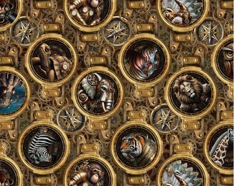 Portraits Cotton Fabric by the Yard - Steampunk Menagerie Collection