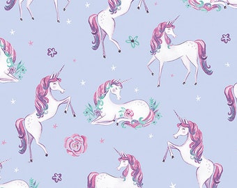 Dreamers Unicorn Light Blue Cotton Fabric by the Yard - Pearlescent - Dreamers Collection