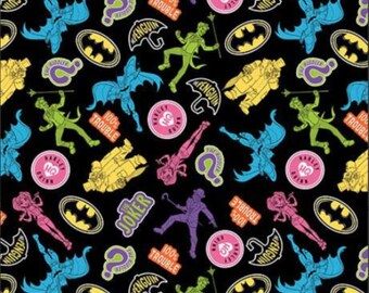 Batman vs Villains Black Cotton Fabric by the Yard - Batman 2 Collection
