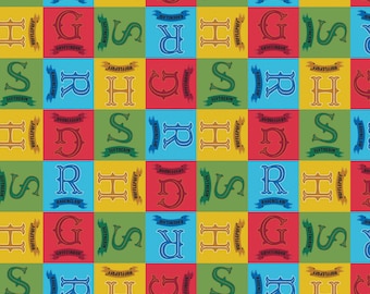 Multi House Check Cotton Fabric by the Yard - Harry Potter Stand Together Collection - Camelot 23800807-01