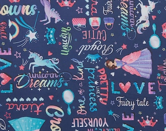Words Navy Cotton Fabric by the Yard - Fairytale Dreams Collection