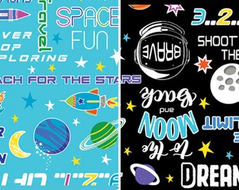 Space Words Cotton Fabric by the Yard - Lift Off Collection - Kanvas Studio 12608G
