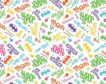 Gotham Graffiti White Cotton Fabric by the Yard - Batman 2 Collection