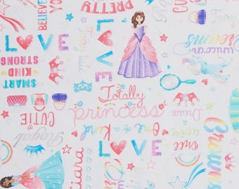 Words White Cotton Fabric by the Yard - Fairytale Dreams Collection