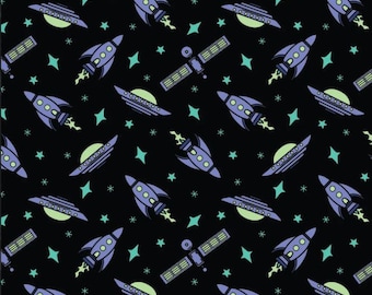 Space Exploration Black Cotton Fabric by the Yard - I Want to Believe Collection