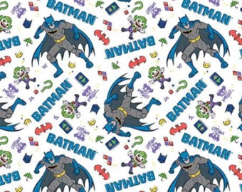 Batman vs Preschool White Cotton Fabric by the Yard - Batman 2 Collection