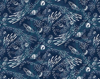 Starry Navy Cotton Fabric by the Yard - Glow in the Dark - Milky Way Collection