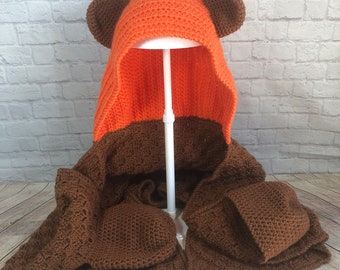 Ewok Hand Crochet Fan Art Child's Hooded Blanket