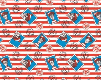 Stamp Stripe Cotton Fabric by the Yard - Where's Waldo Collection - Camelot 9618107-01