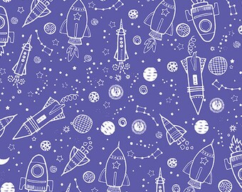 Space Galaxy Purple Cotton Fabric by the Yard - Lift Off Collection