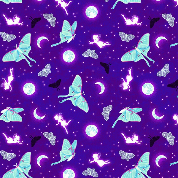 Moths and Moons Cotton Fabric by the Yard - Magic Moon Garden Collection - Henry Glass 787G-55