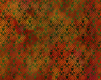 Green/Red Flames Cotton Fabric - Dragons "The Ancients" Collection - In The Beginning 5DRG-3