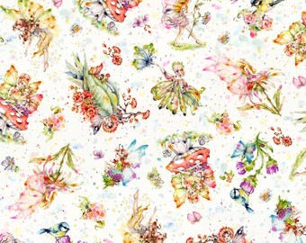 Fairy Character Toss Cotton Fabric by the Yard - Fairy Garden Collection - P&B 5156-E