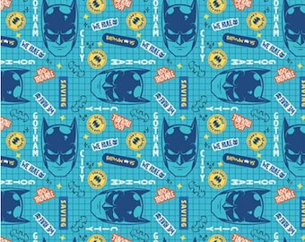 Gotham City Gridlock Blue Cotton Fabric by the Yard - Batman 2 Collection