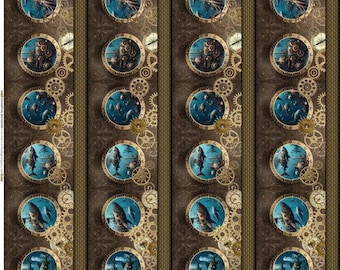 Border Stripe Cotton Fabric by the Yard - Steampunk Menagerie Collection