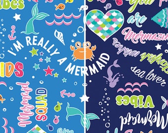 Mystical Mermaid Words Cotton Fabric by the Yard - Mystical Mermaids Collection - Kanvas Studio 12517P