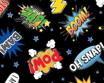 My Hero Words Black Fabric by the Yard - My Hero Collection - Kanvas Studio 14280-12