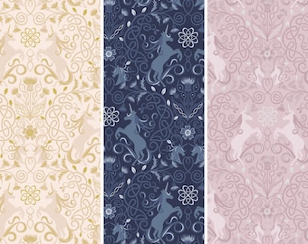 Unicorn Cotton Fabric by the Yard - Celtic Faeries Collection - Irene & Lewis A733