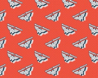 Ditsy Dot Logo Red Cotton Fabric by the Yard - Wonder Woman II Collection - Camelot 23400879