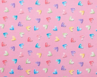 Pink Bejeweled Hearts Fabric by the Yard - Fairytale Dreams