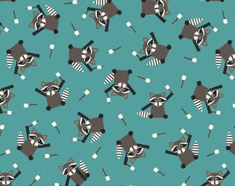 Marshmallow Racoons Cotton Fabric by the Yard - Camping Gnomes Collection - Studio E 8252-16