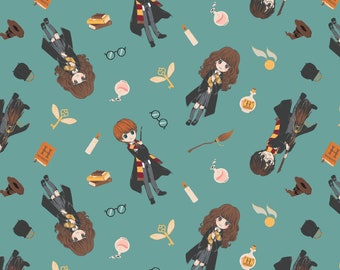 Harry Potter Trio Sands Together Teal Cotton Fabric by the Yard - Harry Potter Stand Together Collection