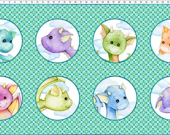 Circle Cotton Fabric Panel (44x23 Inches) - Dragon Friends Collection