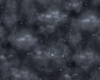 Stars Black Polyester Fabric by the Yard - Unicorn Magic Collection