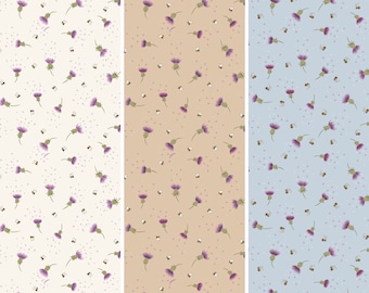Heather and Bee Cotton Fabric by the Yard - Celtic Faeries Collection - Irene & Lewis A734