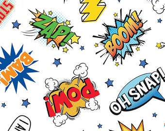 My Hero Words White Fabric by the Yard - My Hero Collection - Kanvas Studio 14280-09