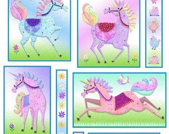 Unicorn Patchwork Cotton Fabric by the Yard - Moonbeams and Rainbows Collection - Henry Glass 380-1