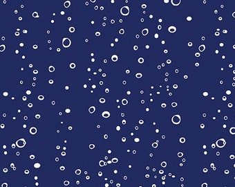 Water Bubbles Navy Cotton Fabric by the Yard - Pearlescent - Mystical Mermaids Collection
